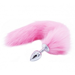 metal anal plug with light pink tail