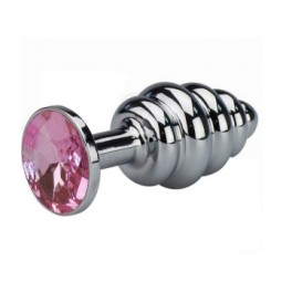 kovový anální kolík s barevným krystalem vlnitý