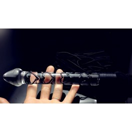 kožen&yacute; bič + skleněn&eacute; an&aacute;ln&iacute;, vagin&aacute;ln&iacute; dildo čern&eacute;